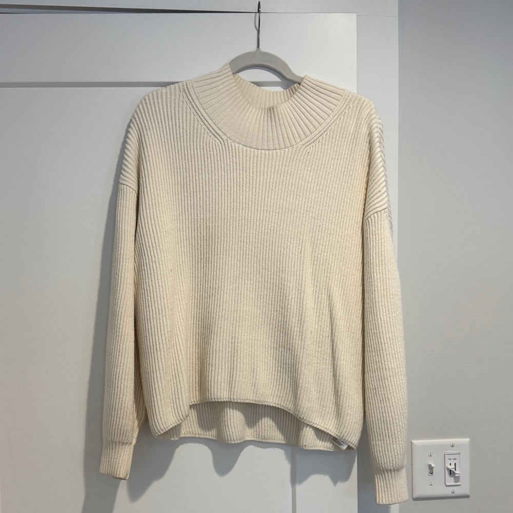 Anthropologie Cream Ribbed Turtleneck Sweater
